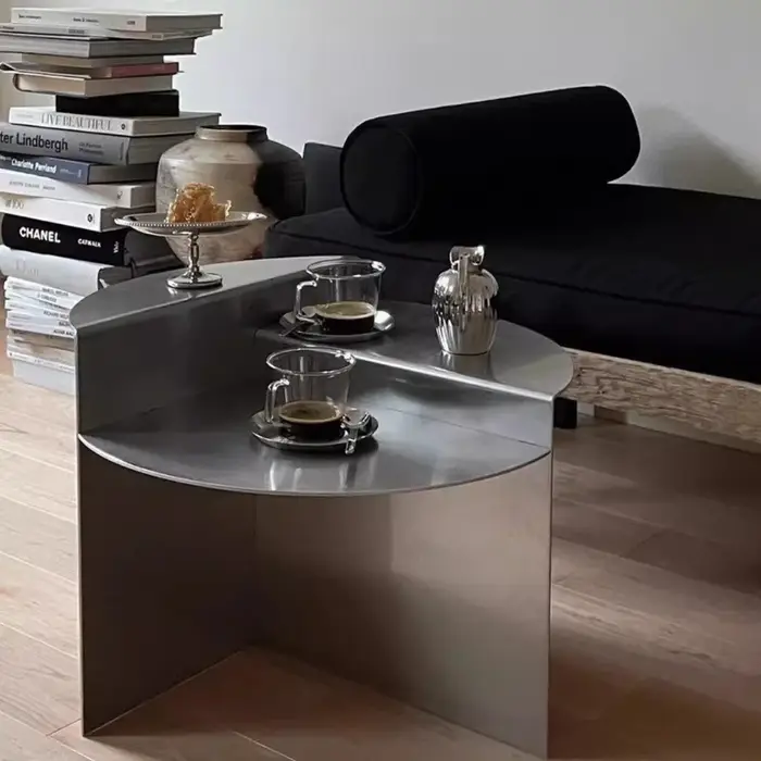 Table d'appoint minimaliste en métal pour canapé, Table basse ronde en acier inoxydable, Table d'app
