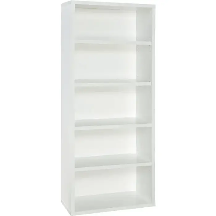 Bibliothèque à 5 étagères, étagères réglables, bibliothèque haute en bois robuste avec panneau arriè
