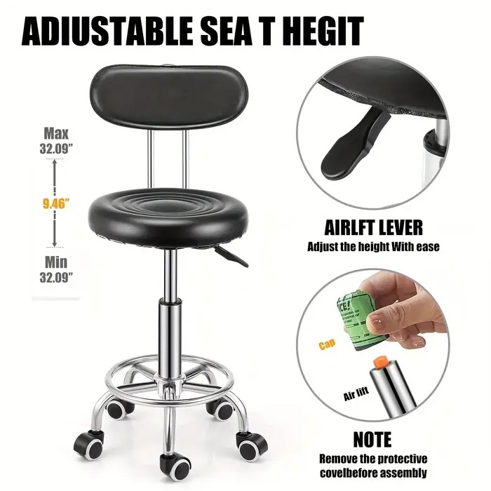 Tabouret de bar pivotant réglable avec dossier – Faux cuir contemporain et fer chromé
