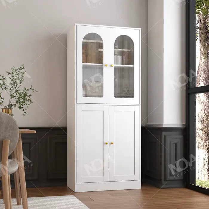 Blanc 4 portes salon affichage armoire de rangement cannelé porte en verre bibliothèque 1.8m étagère en bois moderne meubles de maison armoires