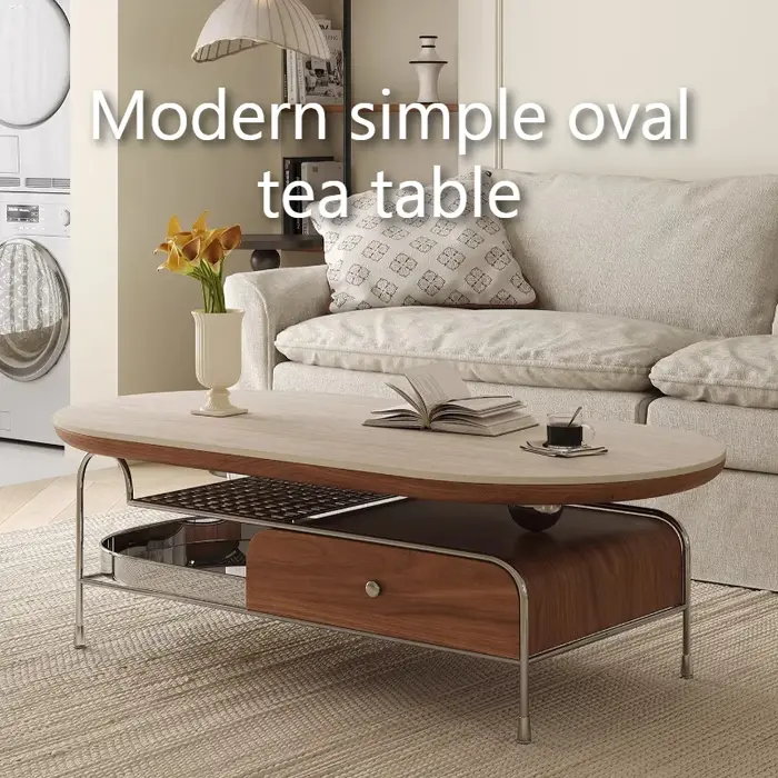 Nouvelle Table Basse Ovale 2026 avec Rangement