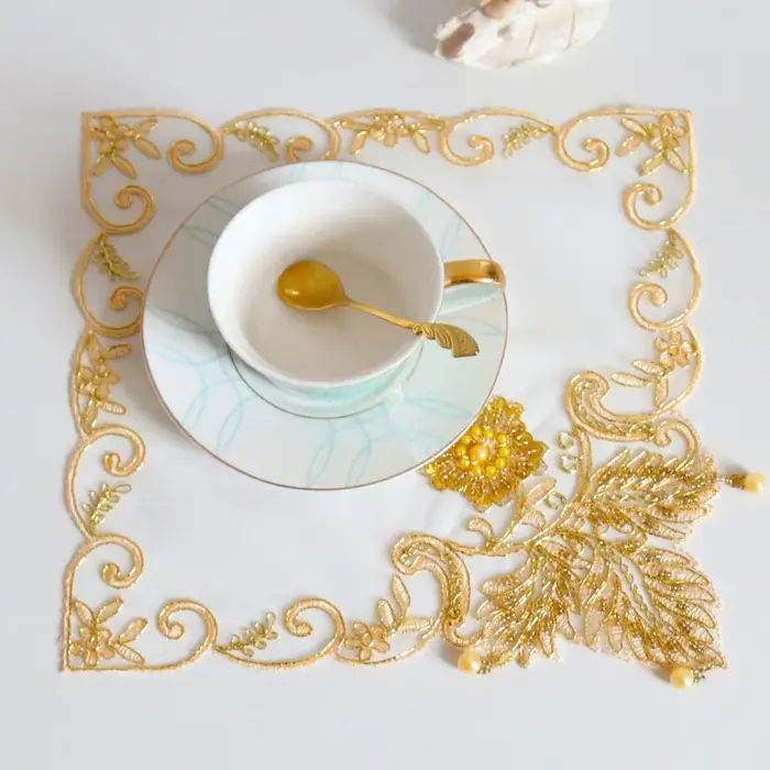 Tapis de Table carré en dentelle perlée fait à la main, européen, dessous de verre, bijoux, couvertu