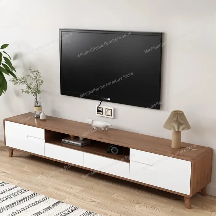 Meubles TV muraux en bois blanc avec tiroirs de rangement, supports TV modernes et esthétiques pour 