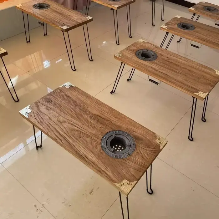 Table de camping pliante en bois massif Yushu avec poêle pour préparer du thé