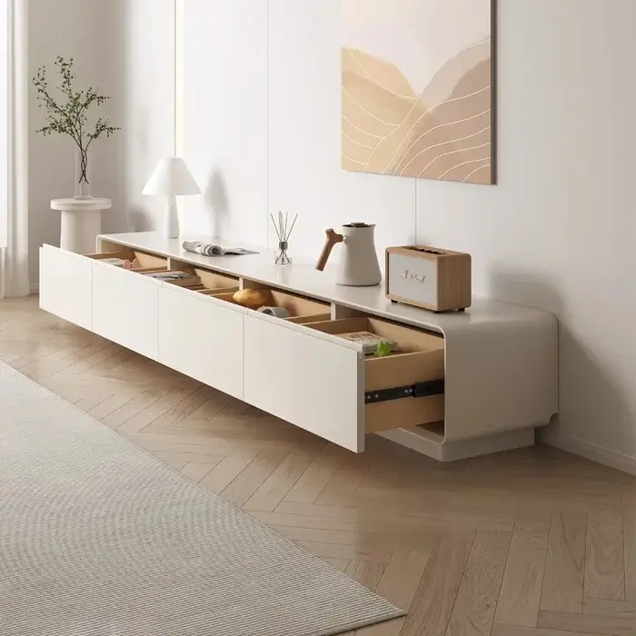 Meuble TV en bois massif avec tiroirs de rangement