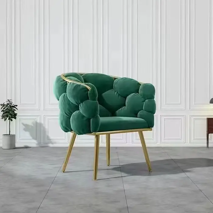 Formwell Loisirs Canapé simple Fauteuil en velours avec pieds dorés Chaise de maquillage avec rembou