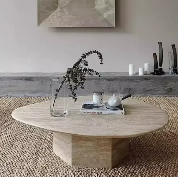 Table basse irrégulière moderne, en matériau de grotte naturelle avec gouttelettes d'eau rondes, ada