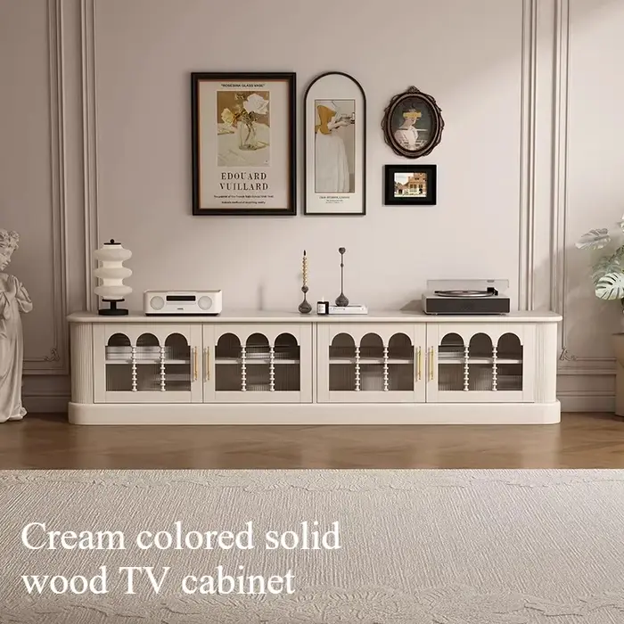 Meuble TV en bois blanc rétro avec portes vitrées de 60 pouces, tiroirs, support bas, pour sol ou mur, style nordique, meubles de maison