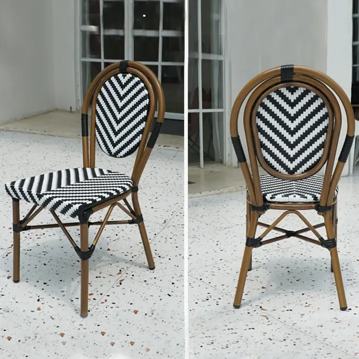 Chaise empilable en rotin, chaise de bistro de café français, mobilier de jardin extérieur, de patio