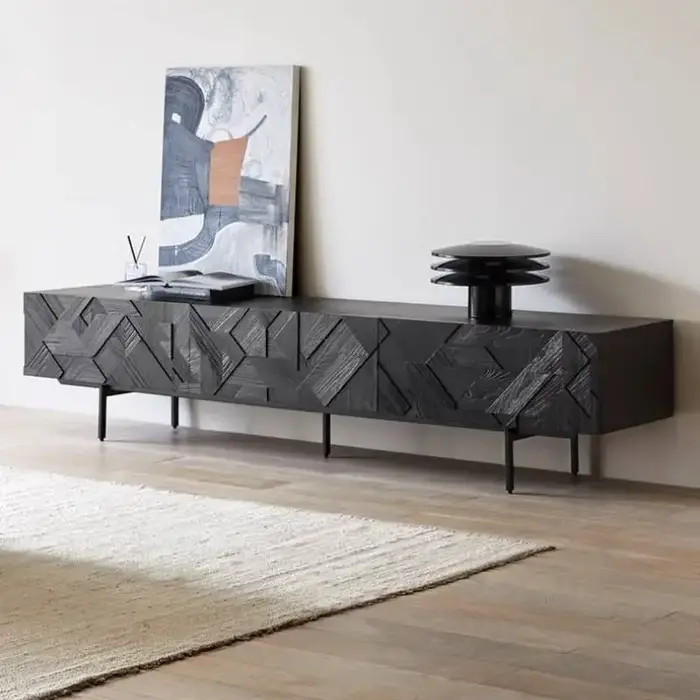Support tiroirs meuble Tv décoration noir foncé design chambre