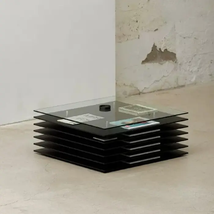 Table basse en verre noir avec rangement pour salon et hôtel