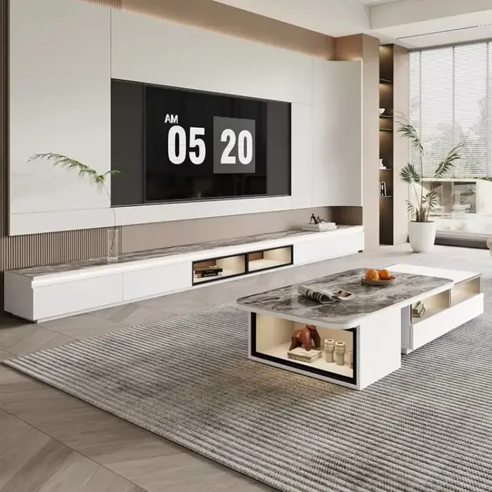 Meuble TV de Luxe Design Moderne avec Rangement et Vitrine
