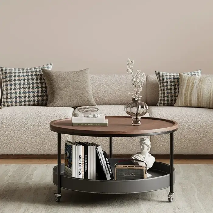 Table d'appoint moderne en bois et acier pour salon