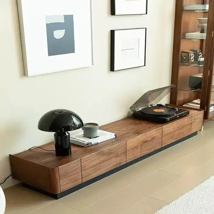 Design bois marron meuble De télévision décoration tiroirs Unique chambre rangement