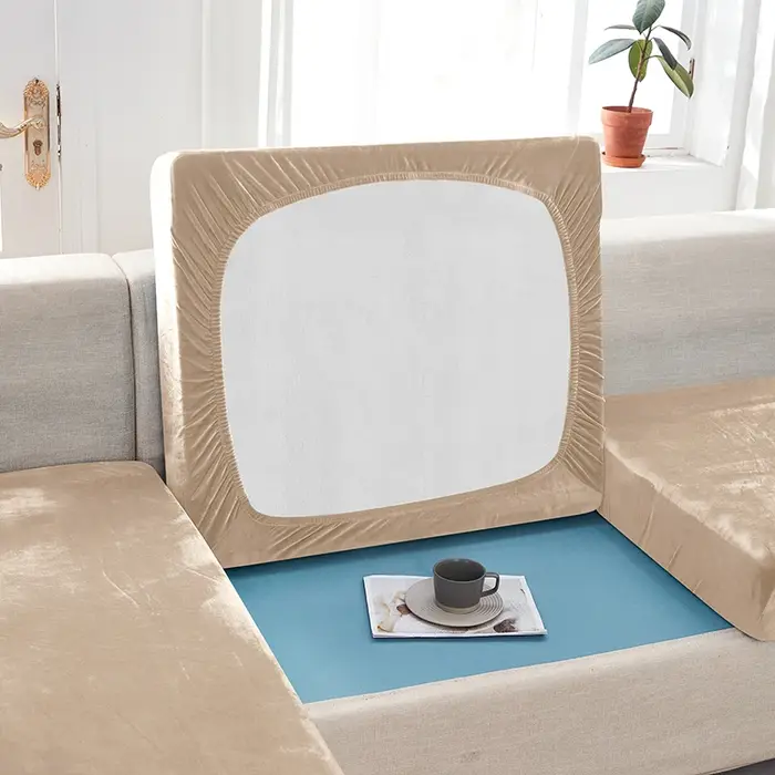 Housse de coussin de canapé en velours pour salon, élastique, douce, couleur unie, protection de meu