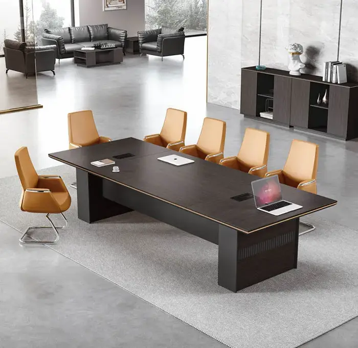 Table et chaises de conférence marron foncé, mobilier de bureau durable en bois de grande taille, pa