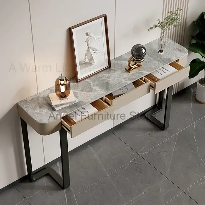 MELCabinet-Table console brillante de luxe pour couloir, salon, ardoise, table d'appoint de porche, 