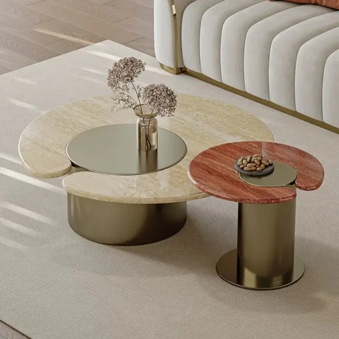Table basse irrégulière en marbre chromé pour salon