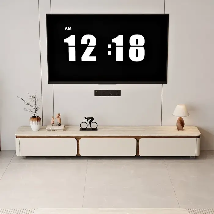 Meuble TV en bois de noyer avec coins arrondis