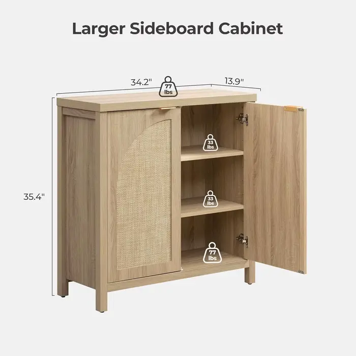 Buffet en rotin de 68 pouces de large avec rangement, lot de 2, credenza moderne du milieu du siècle