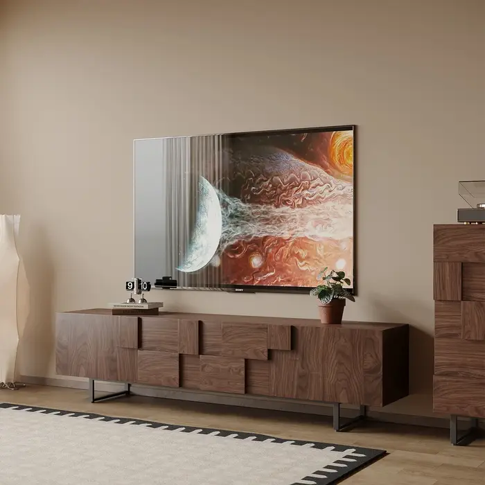 Support en bois Long meuble Tv décoration murale décor concepteur chambre rangement meuble Tv milieu