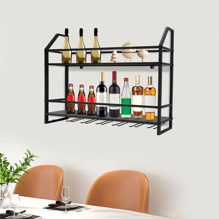 Étagère à vin de Bar, porte-bouteille mural, 20 bouteilles et 7 gobelets, haute qualité