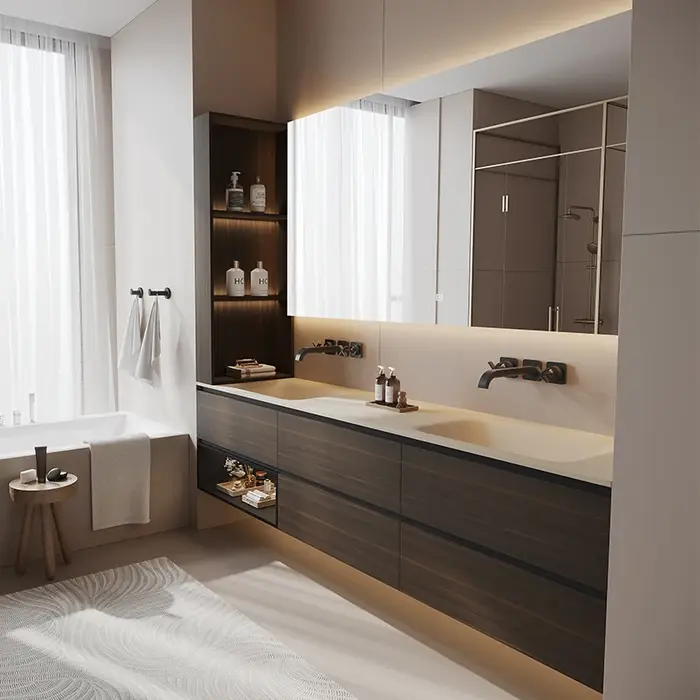 Combinaison d'armoire de salle de bain italienne moderne, nouveau lavabo intégré à flexion chaude, l