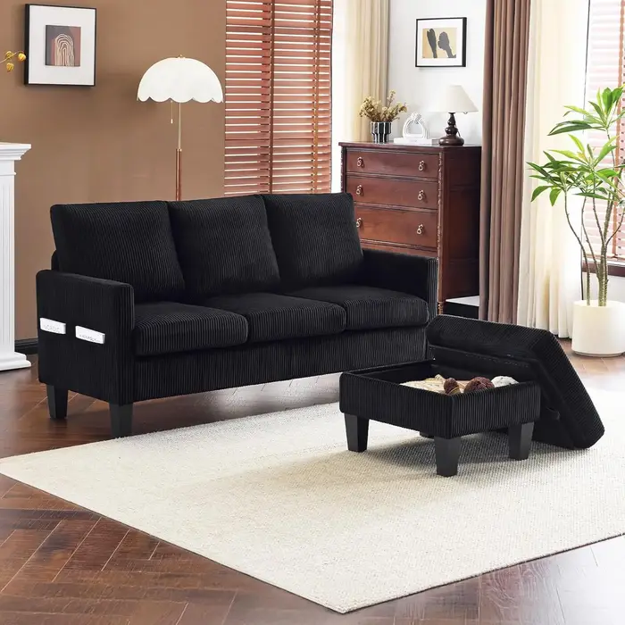 Canapé en forme de L de 68,5' avec rangement mobile, canapé modulable en tissu corduroy, personnalis