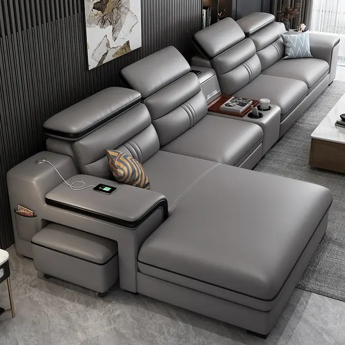 MINGDIBAO-Canapé sectionnel en cuir avec porte-gobelet, USB, repose-sauna réglable, haut-parleur Blu