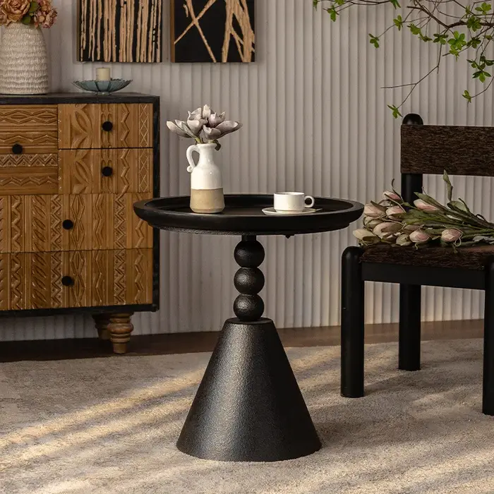 Table basse ronde en bois Vintage noir