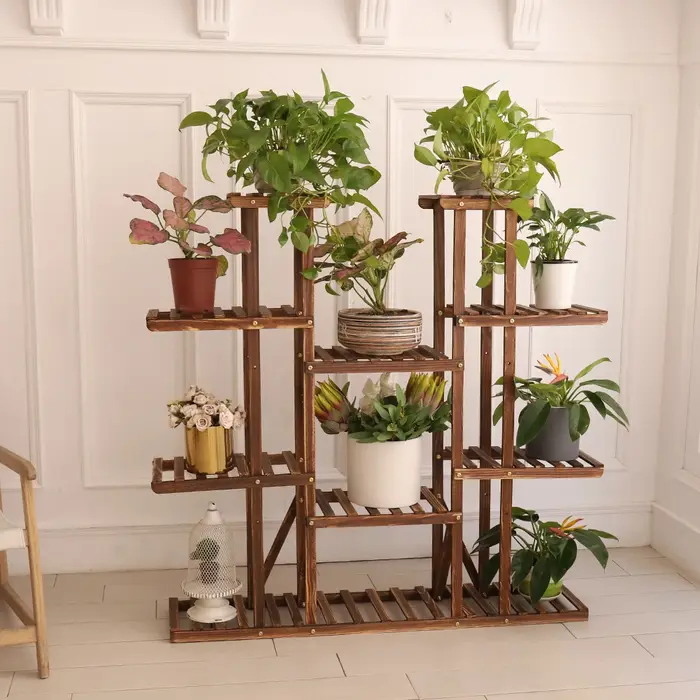 UNHO-Support à plantes à plusieurs niveaux, 46 pouces, recommandé, support à fleurs en bois T1, 16 p