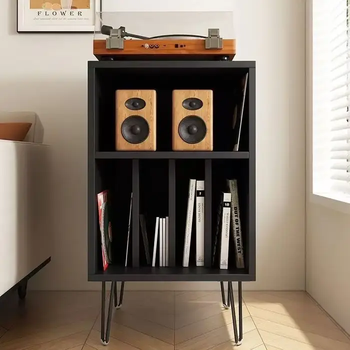 *e pour support de plateau tournant vintage avec étagères pour haut-parleurs et stockage de disques