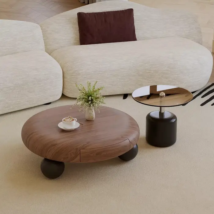 Table basse en bois massif noyer avec rangement