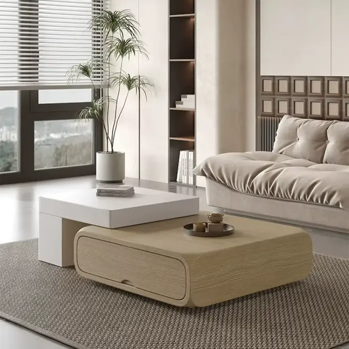 Table basse rétro en bois massif avec rangement