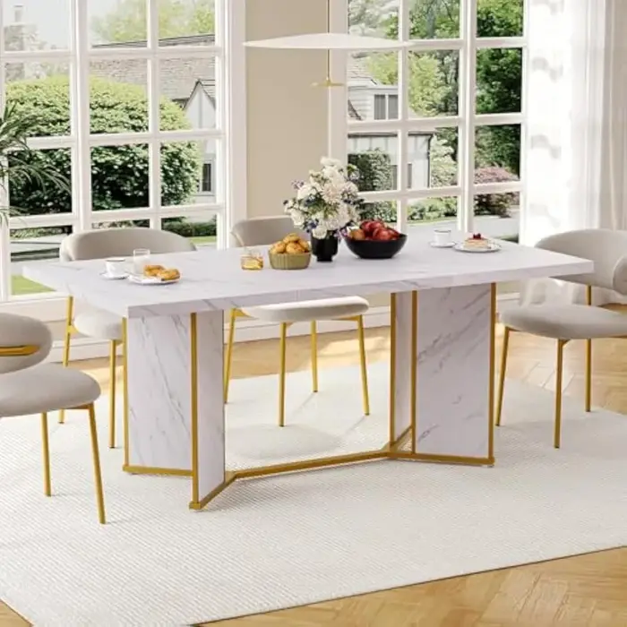 Table à manger rectangulaire de 71 pouces pour 6 à 8 personnes, table de cuisine en bois de marbre b