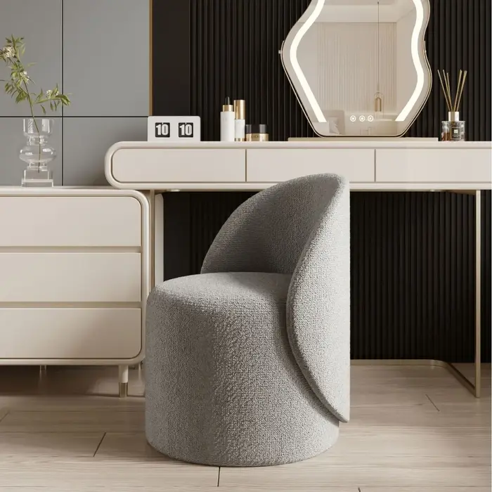 Tabouret de maquillage, tabouret rotatif pour chambre à coucher, tissu en laine d'agneau d'hiver, ta