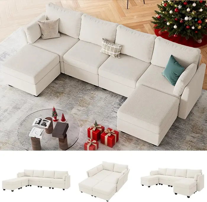 Canapé modulaire sectionnel avec rangement, mousse à mémoire de forme, convertible, en forme de U, c