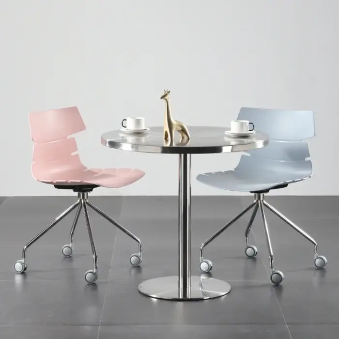 Table de Salle à Manger Ronde en Acier Inoxydable, Mobilier d'Extérieur pour la Maison, Mobile, Simp