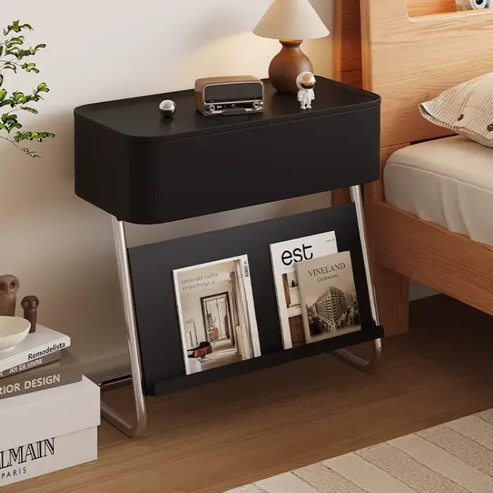 Table de chevet moderne en acier inoxydable avec roulettes