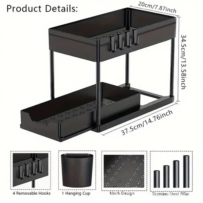 Étagère de rangement multifonctionnelle à 2 niveaux de type tiroir coulissant pour armoire de cuisin