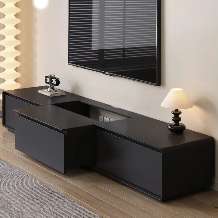 Meuble TV sur pied en bois massif pour salon