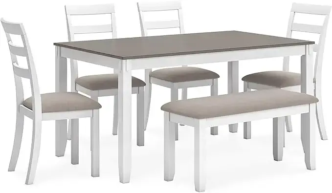 Table à manger de ferme moderne Signature Design par Ashley Stonehollow, chaises à pied et banc, bla