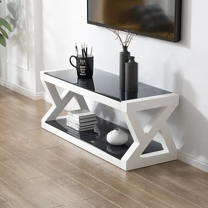 Meubles TV d'angle noirs à prix abordable avec rangement mobile, tables d'appoint et meubles de salo