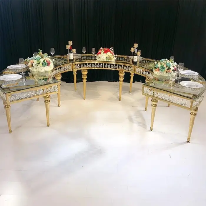 Table à manger de mariage de luxe en acier inoxydable doré |   Table de banquet d'événements à plate