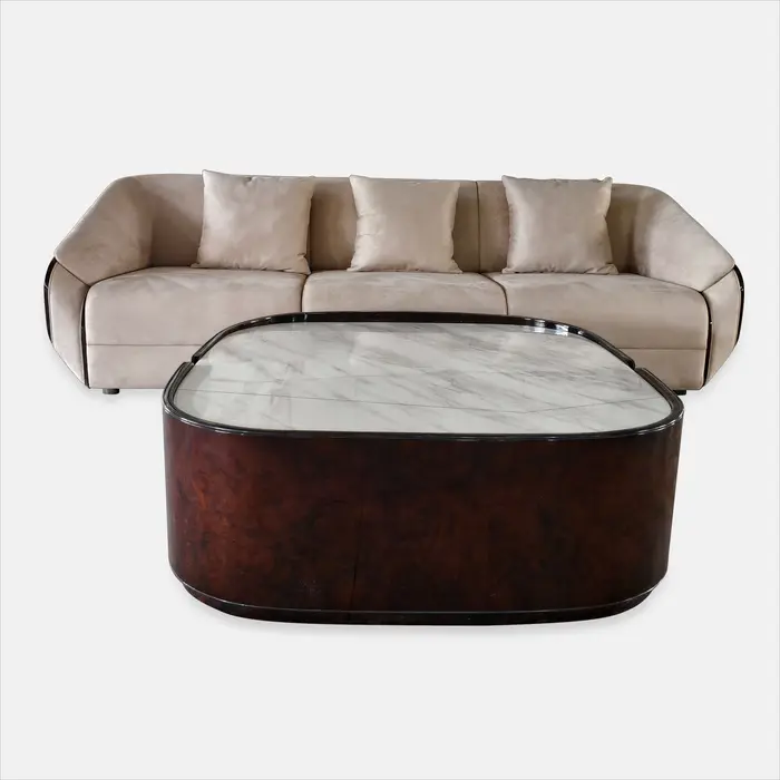 Table basse en marbre avec cadre en placage de champignon de noyer