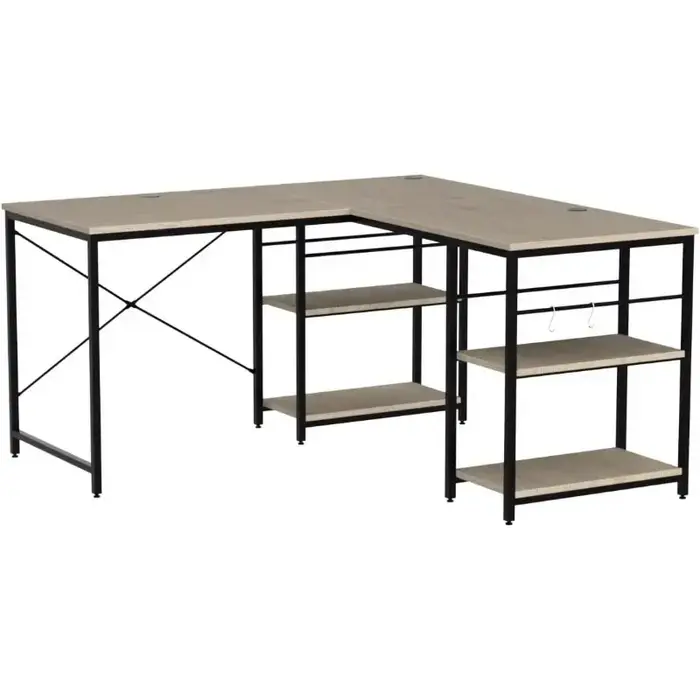 Bureau d'ordinateur d'angle réversible Bestier en forme de L avec étagères de 86,6 pouces ou table l