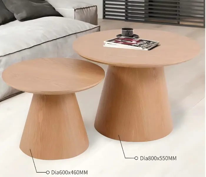 Salon de luxe rond en bois nordique grande Table basse à thé ensemble bois rustique