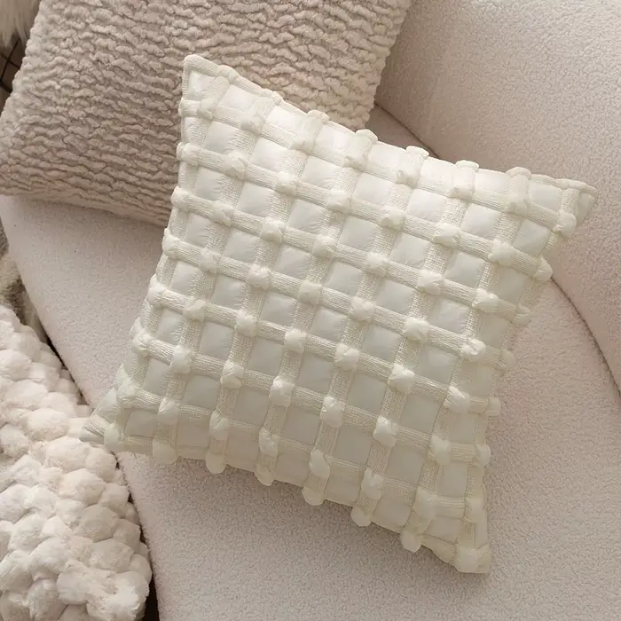 Housse de coussin décorative matelassée douce à carreaux pour canapé
