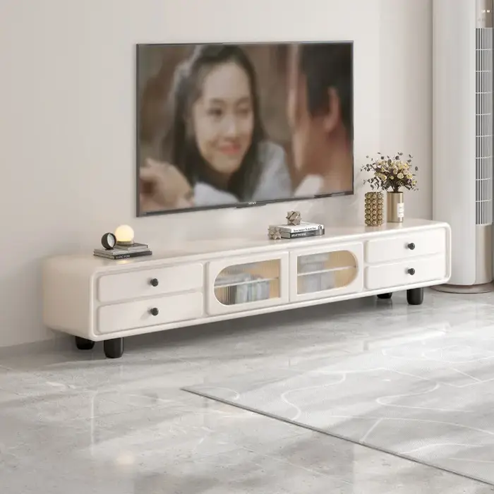Meuble TV de luxe avec portes vitrées et poignées