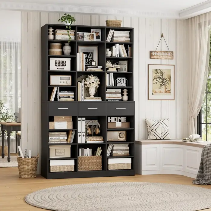 Étagère à livres et bibliothèque de 75 pouces de hauteur, bibliothèque de 47 pouces de large avec ti